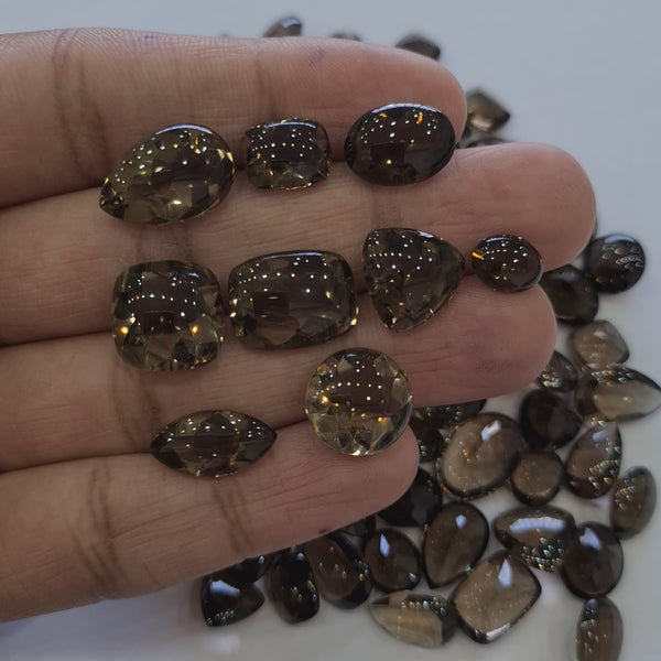 10 Pieces Natural Smoky Quartz | BUFF TOP CUT| Size: 10mm to 15mm