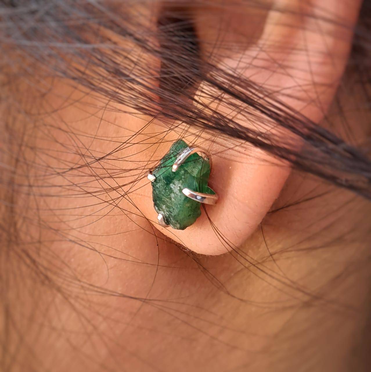 Emerald Zambian Raw Studs set on Precious 925 Sterling Silver - The LabradoriteKing