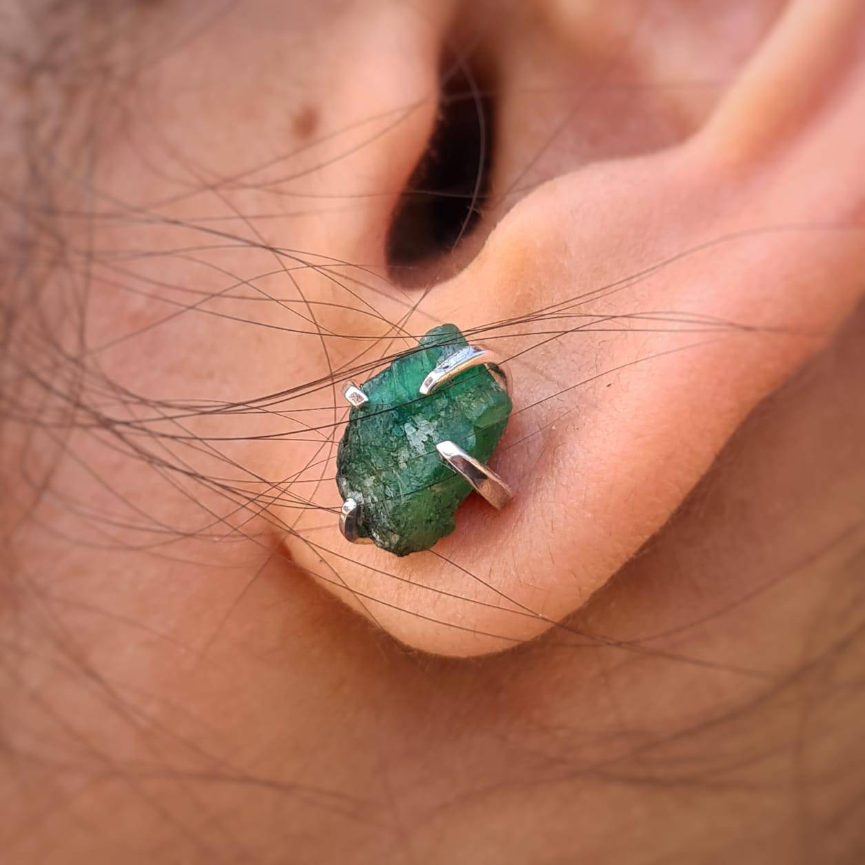 Emerald Zambian Raw Studs set on Precious 925 Sterling Silver - The LabradoriteKing