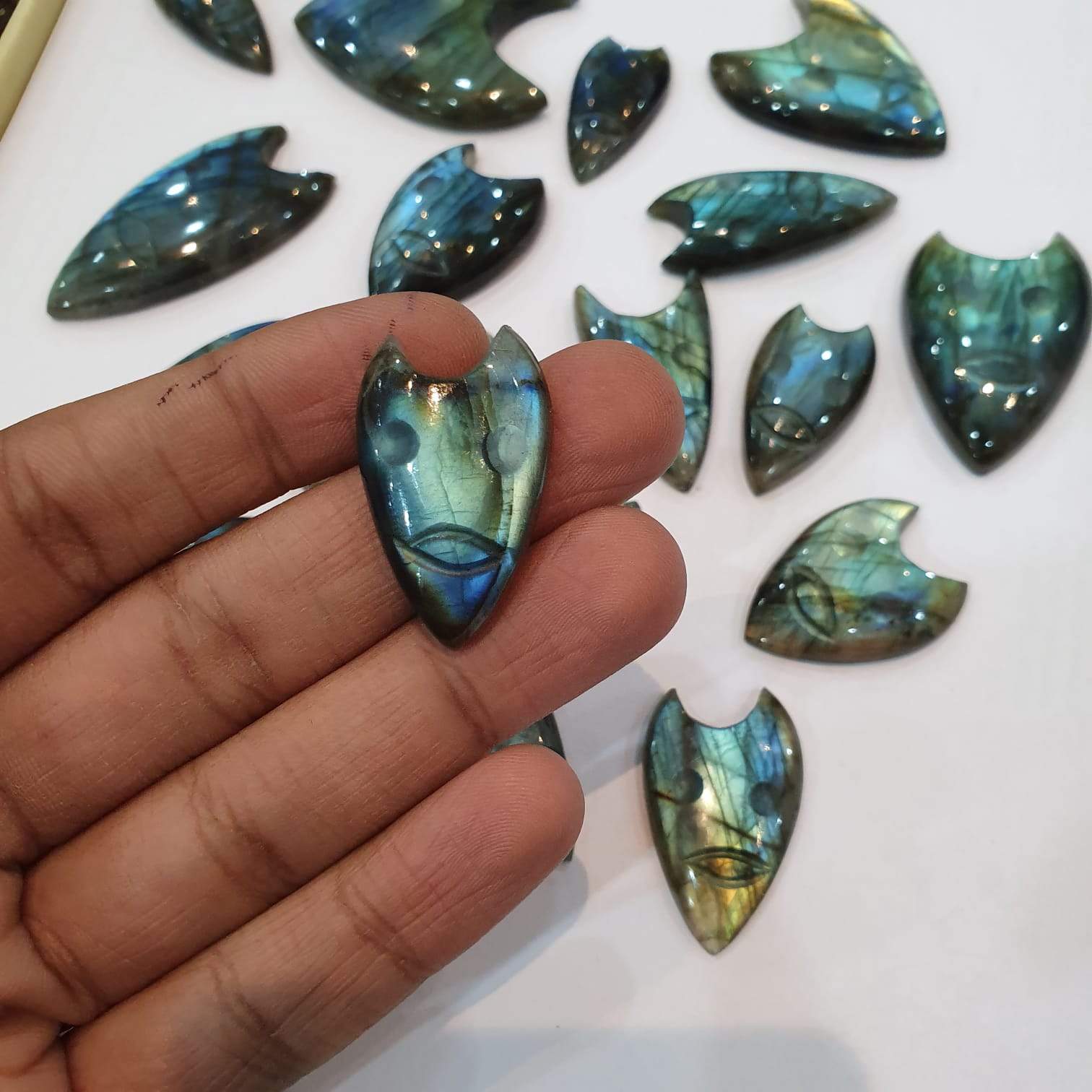 Labradorite Carved Evil Face 5pcs Lot - The LabradoriteKing