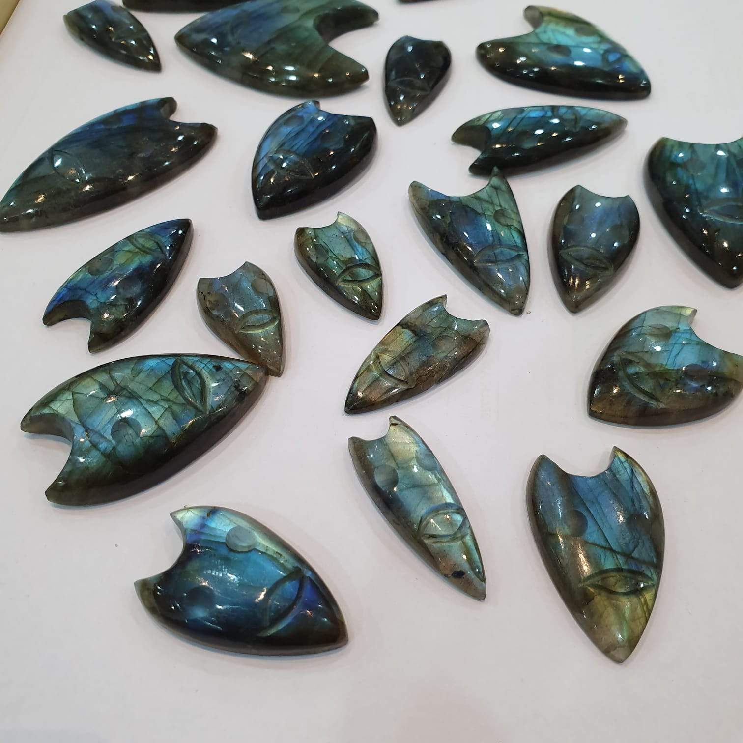 Labradorite Carved Evil Face 5pcs Lot - The LabradoriteKing