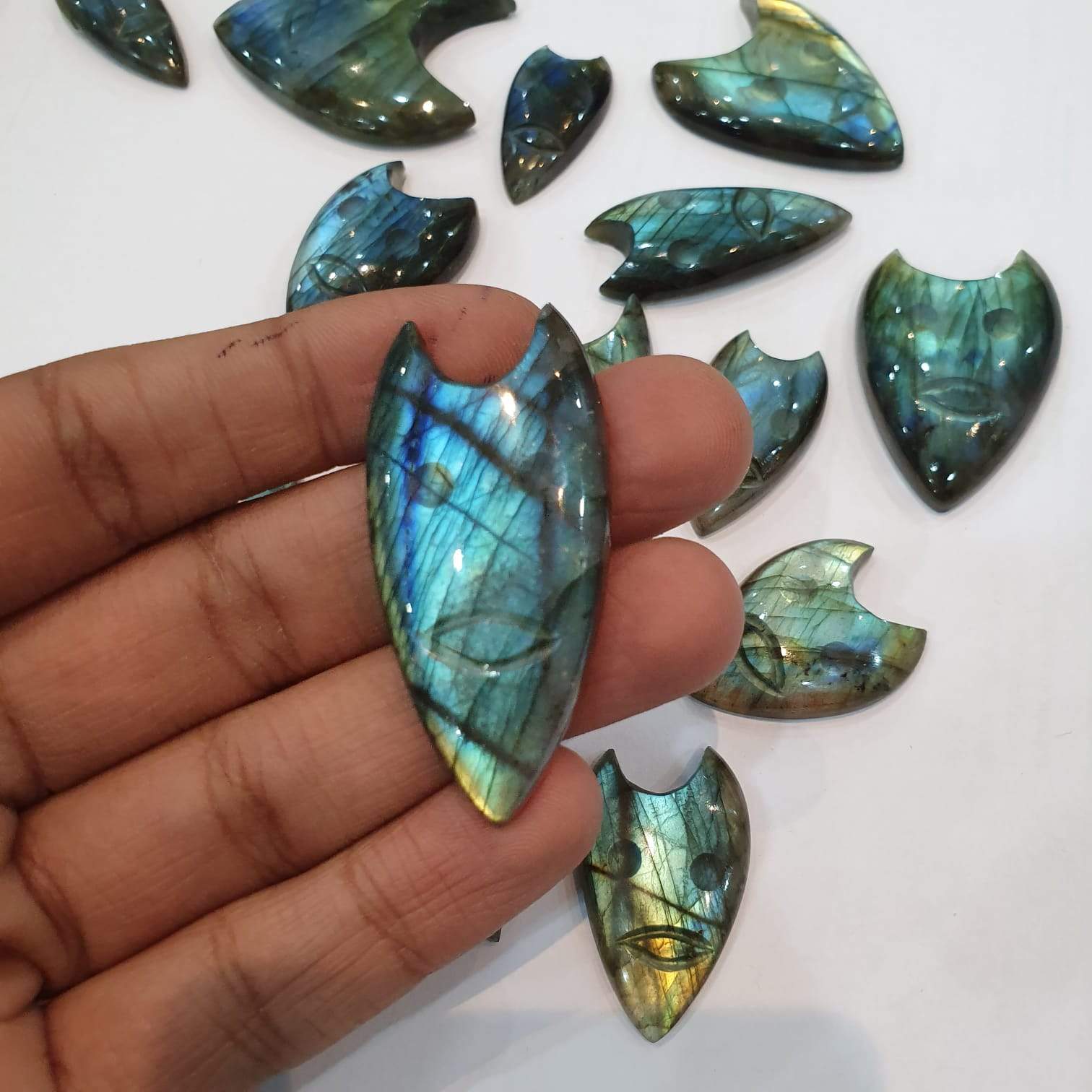 Labradorite Carved Evil Face 5pcs Lot - The LabradoriteKing