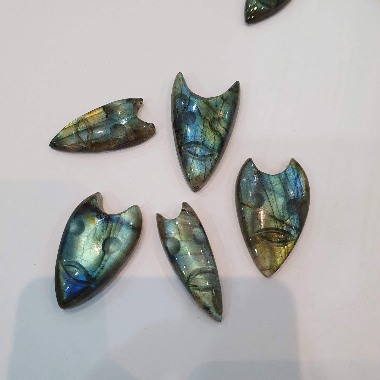 Labradorite Carved Evil Face 5pcs Lot - The LabradoriteKing