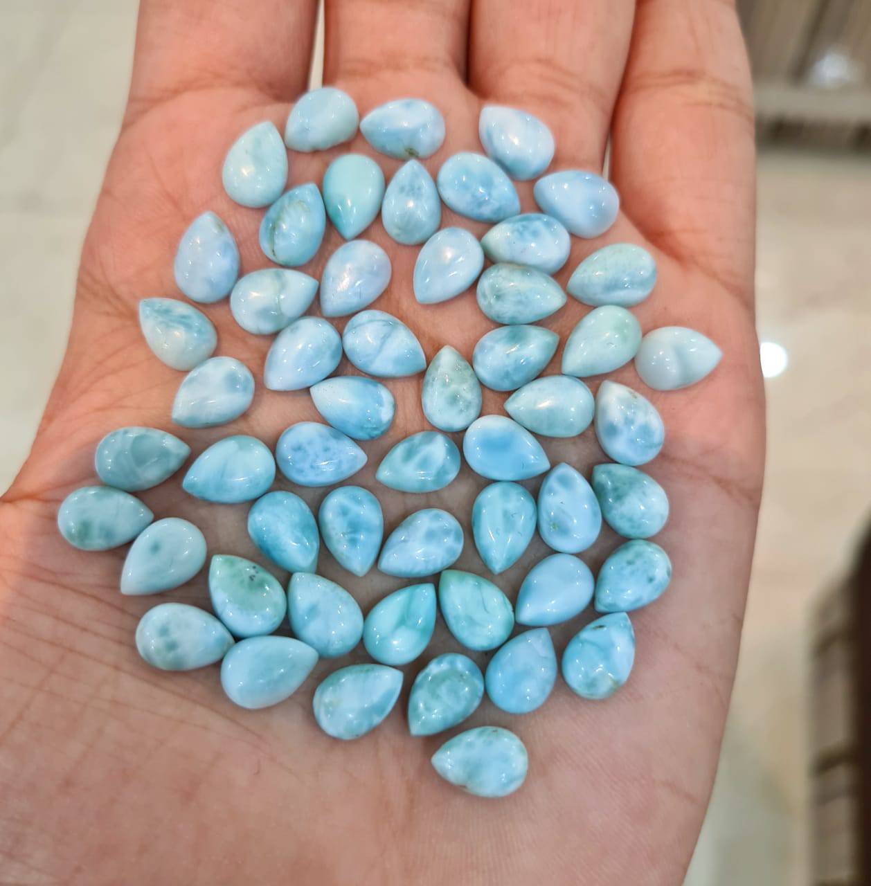 Larimar Pear Cabochons | Teardrop Calibrated Natural Cabs - The LabradoriteKing