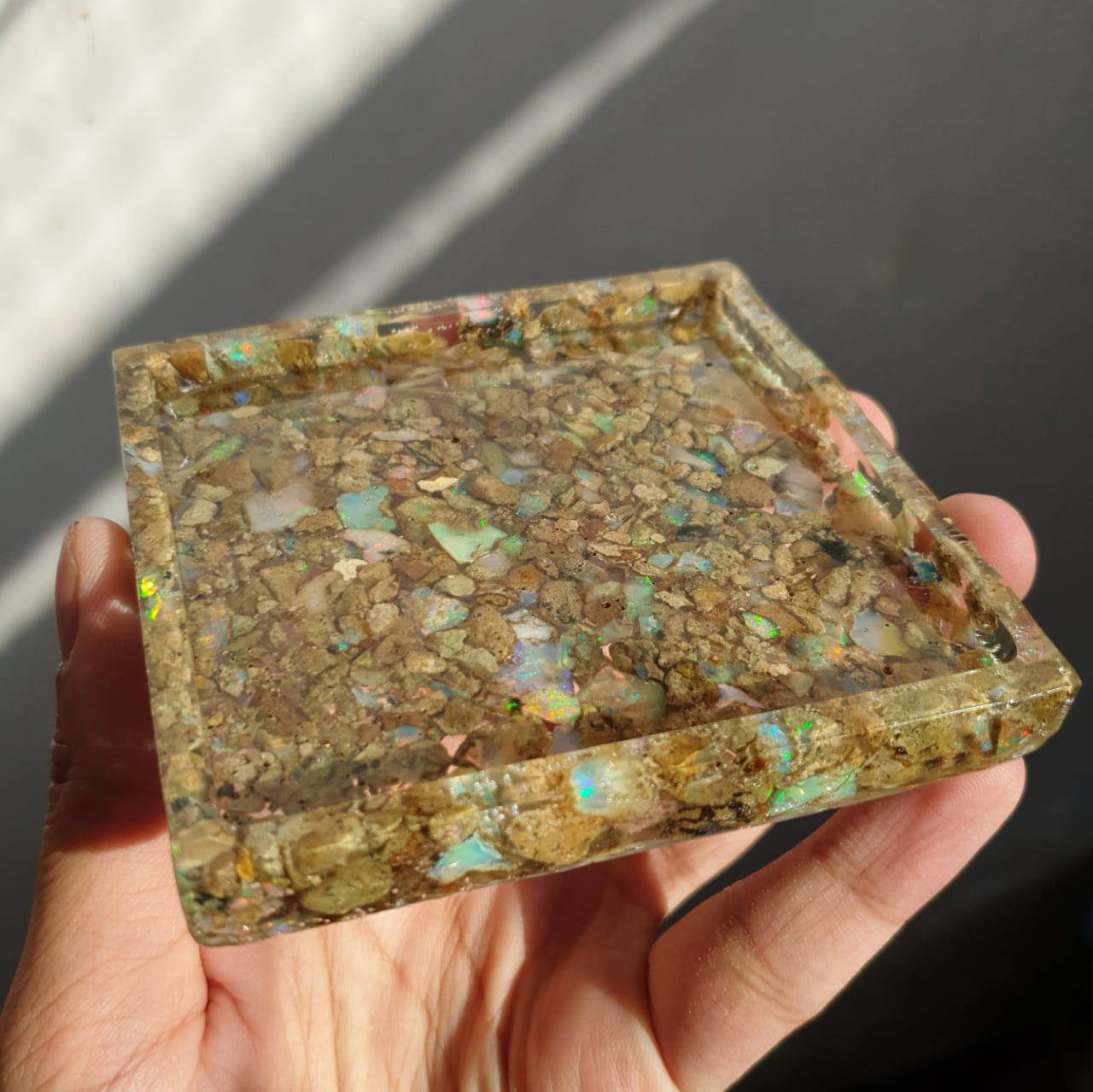 Natural Opal Tray | Resin Polished Tray with Natural Opals Roughs 4 Inches - The LabradoriteKing