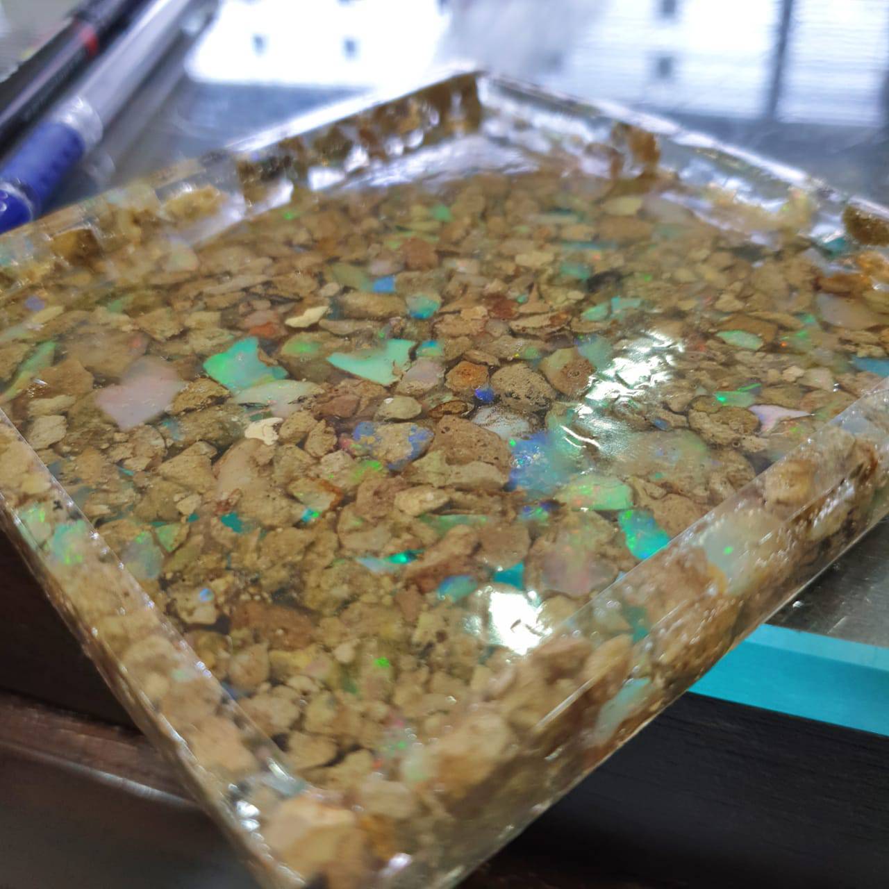 Natural Opal Tray | Resin Polished Tray with Natural Opals Roughs 4 Inches - The LabradoriteKing