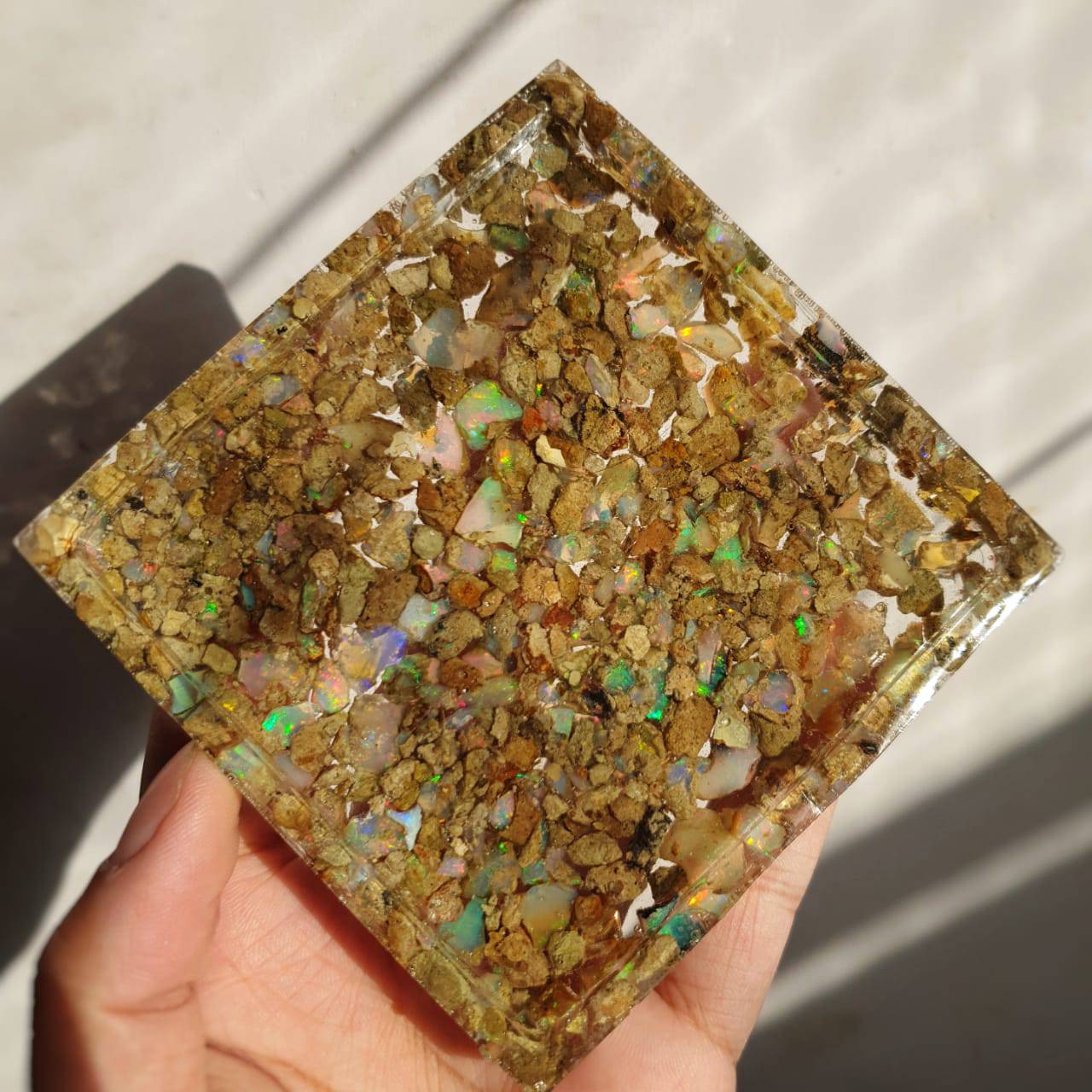 Natural Opal Tray | Resin Polished Tray with Natural Opals Roughs 4 Inches - The LabradoriteKing