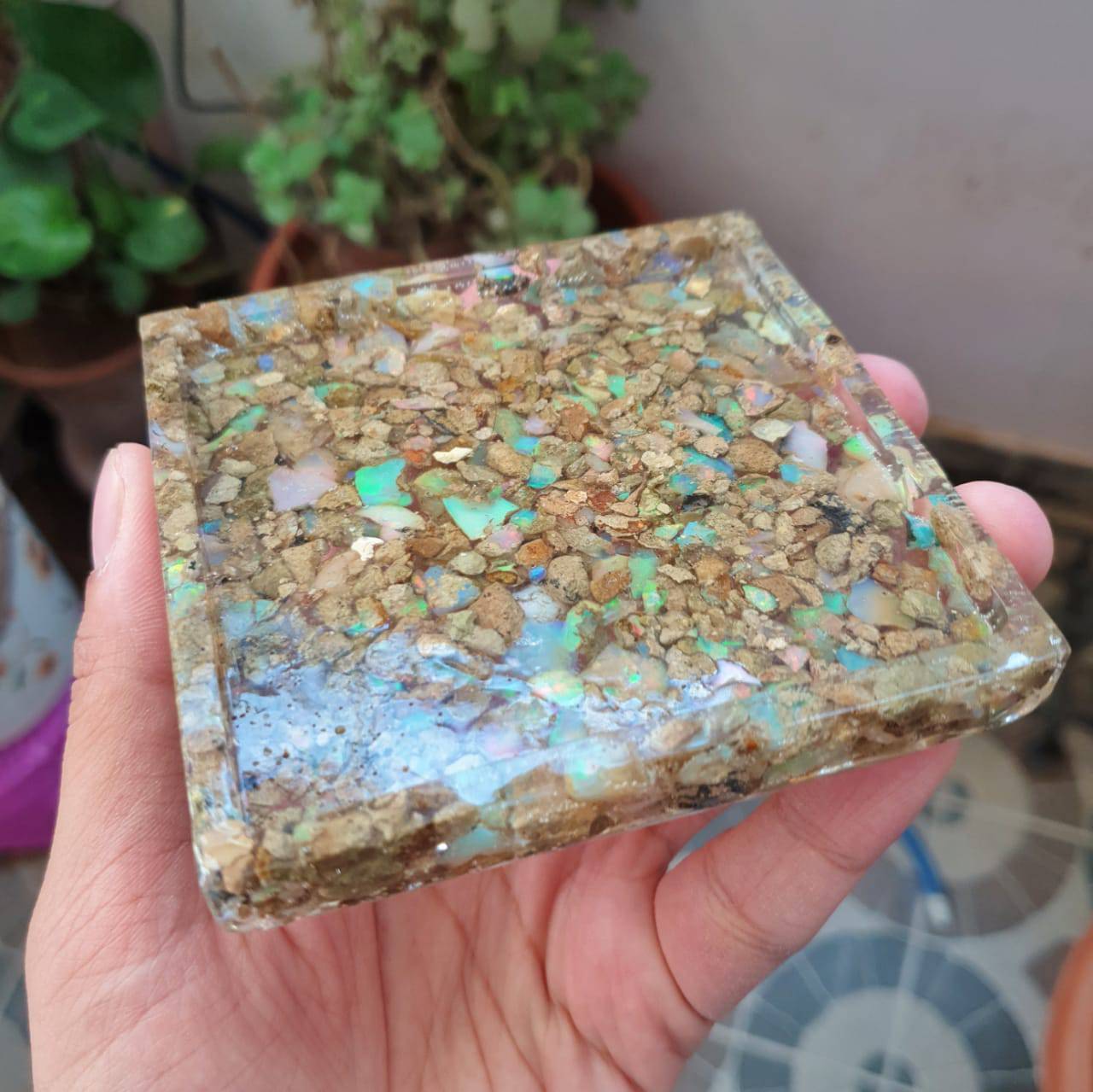 Natural Opal Tray | Resin Polished Tray with Natural Opals Roughs 4 Inches - The LabradoriteKing