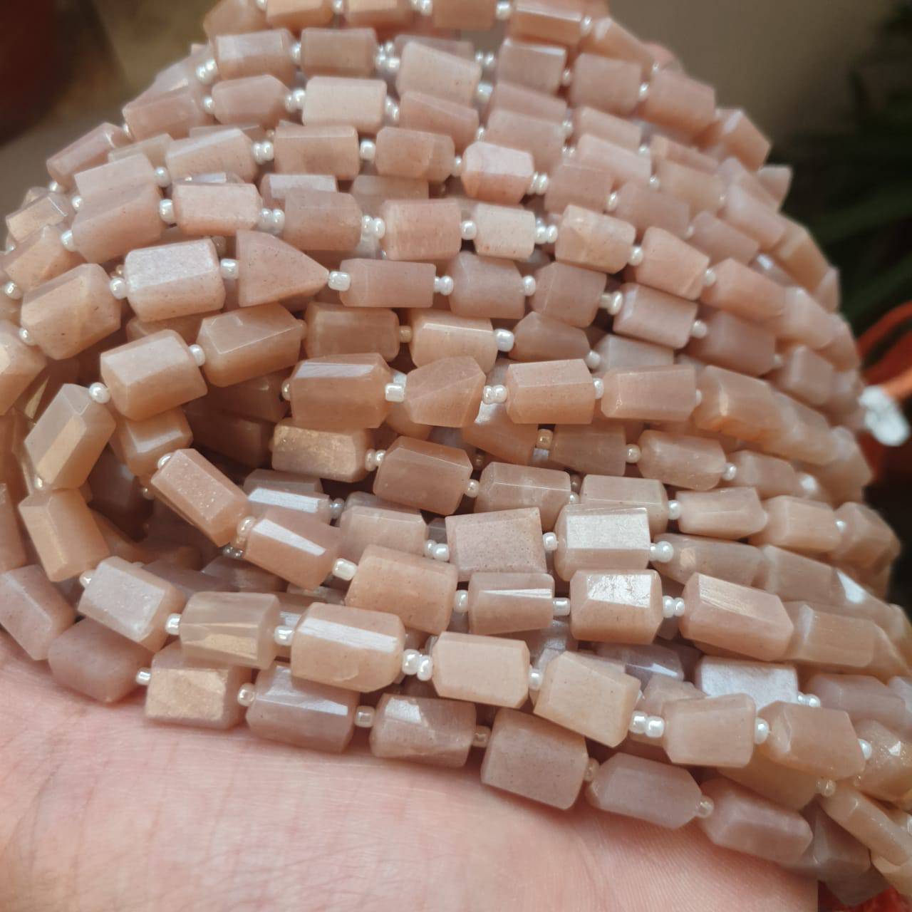 Natural Peach Moonstone Beads Rectangular faceted | 14" Inches | Good Quality - The LabradoriteKing