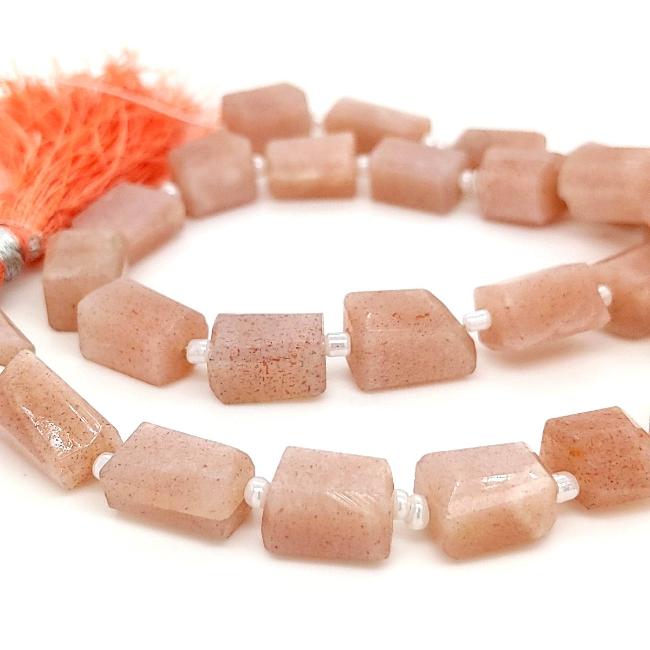 Natural Peach Moonstone Beads Rectangular faceted | 14" Inches | Good Quality - The LabradoriteKing