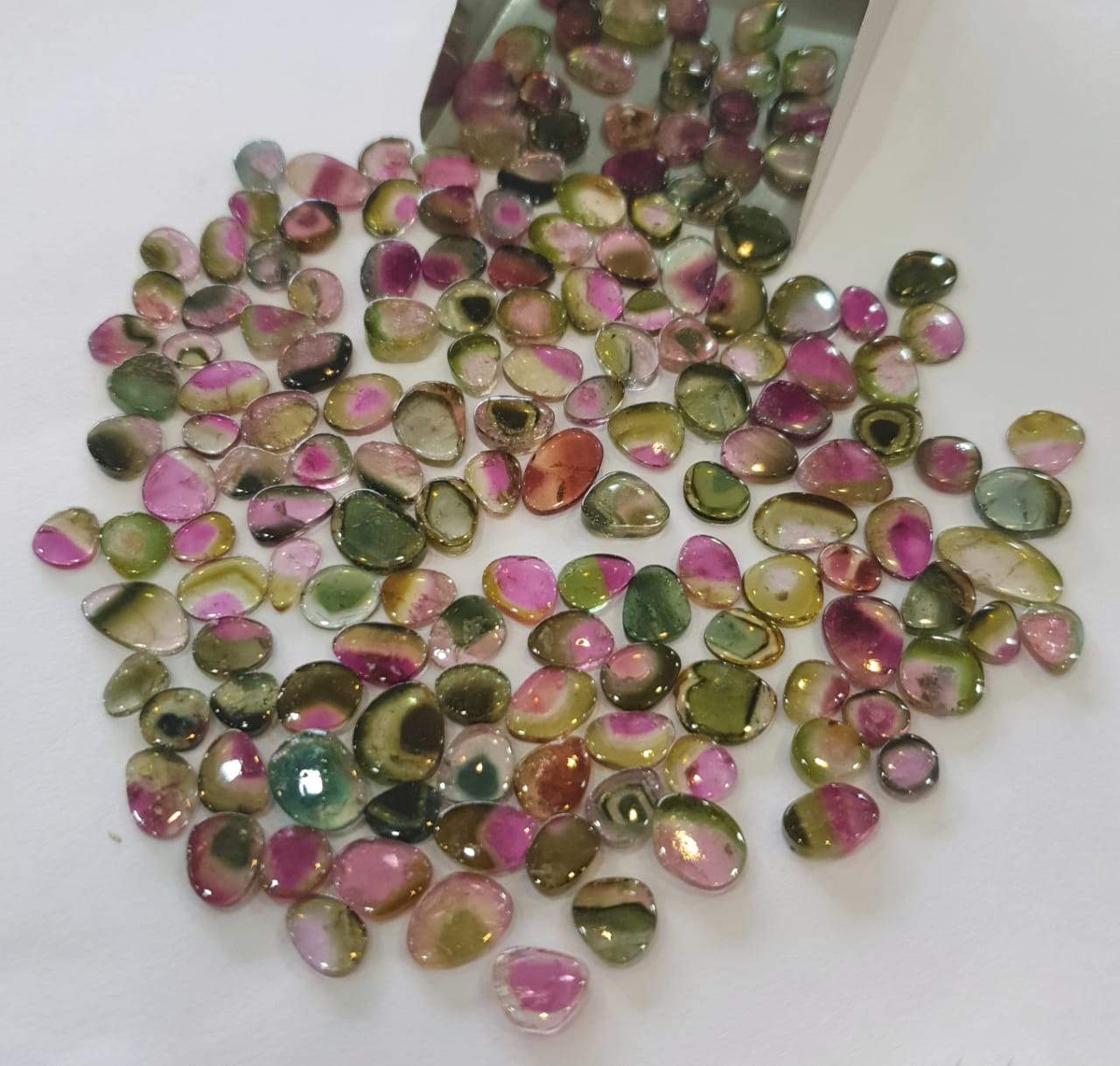 Price Drop🔥 12 Pcs Watermelon Tourmalines Tri/Bi Colour Polished Slices | Flat On both side | Untreated 6-11mm - The LabradoriteKing