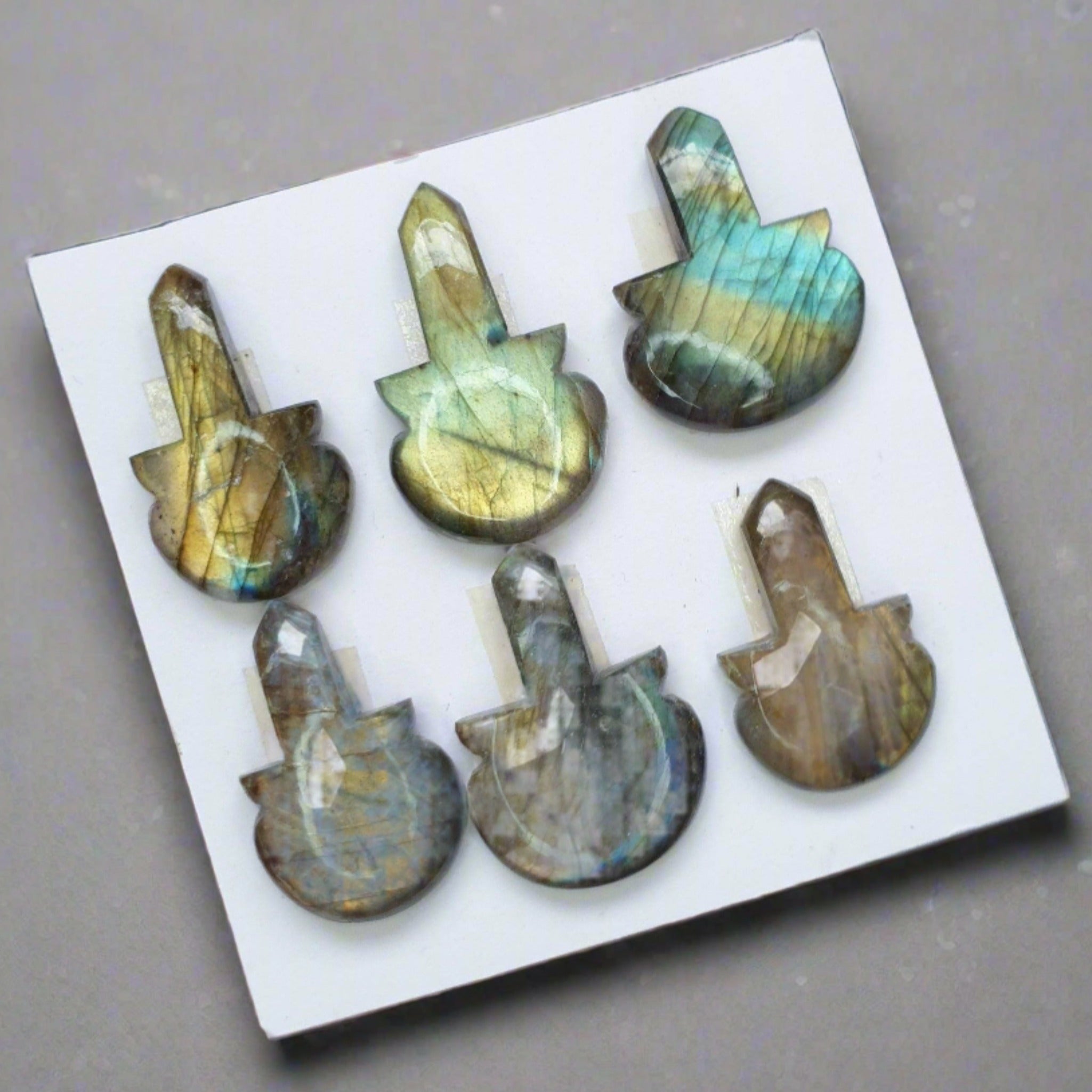 SALE🔥 6 Pcs Natural Labradorite Guitar Carved Cabochon Gemstones | Fancy Shape, Sizes: 33-38mm - The LabradoriteKing