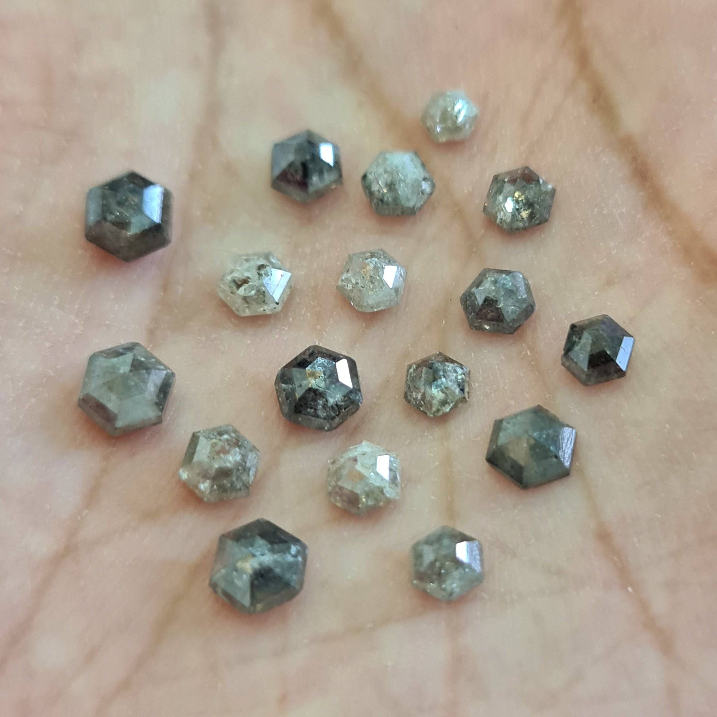 Salt and Pepper Hexagon Shape Diamonds | 3-5mm Mix Sizes - The LabradoriteKing