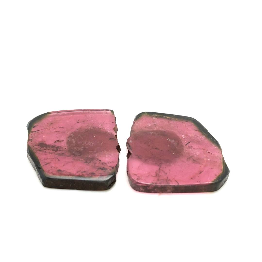 1 Pair Of Natural Watermelon Tourmaline Slice | Size:42x32mm | With Certificate - The LabradoriteKing