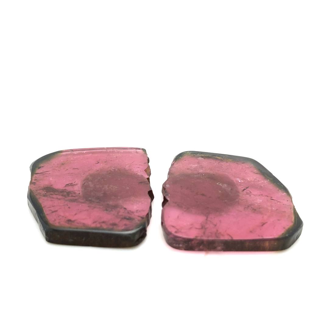 1 Pair Of Natural Watermelon Tourmaline Slice | Size:42x32mm | With Certificate - The LabradoriteKing