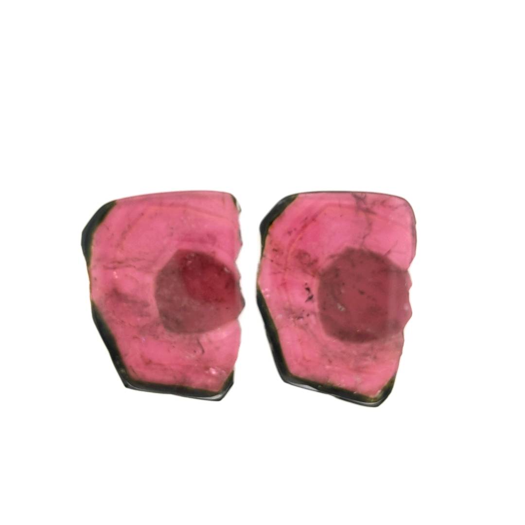 1 Pair Of Natural Watermelon Tourmaline Slice | Size:42x32mm | With Certificate - The LabradoriteKing