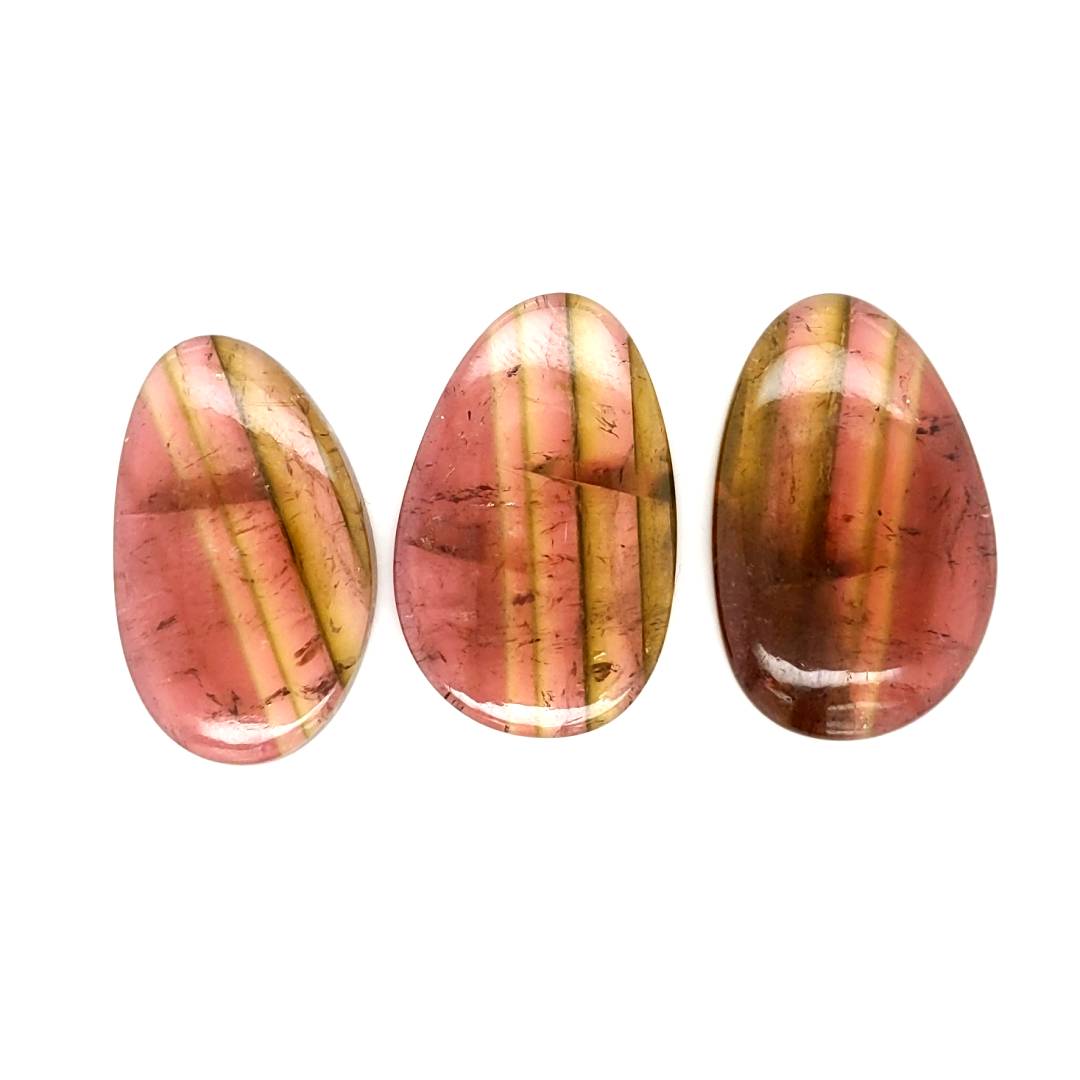 3 Pcs Of Natural Watermelon Tourmaline Slice | Size:29x19mm | With Certificate - The LabradoriteKing