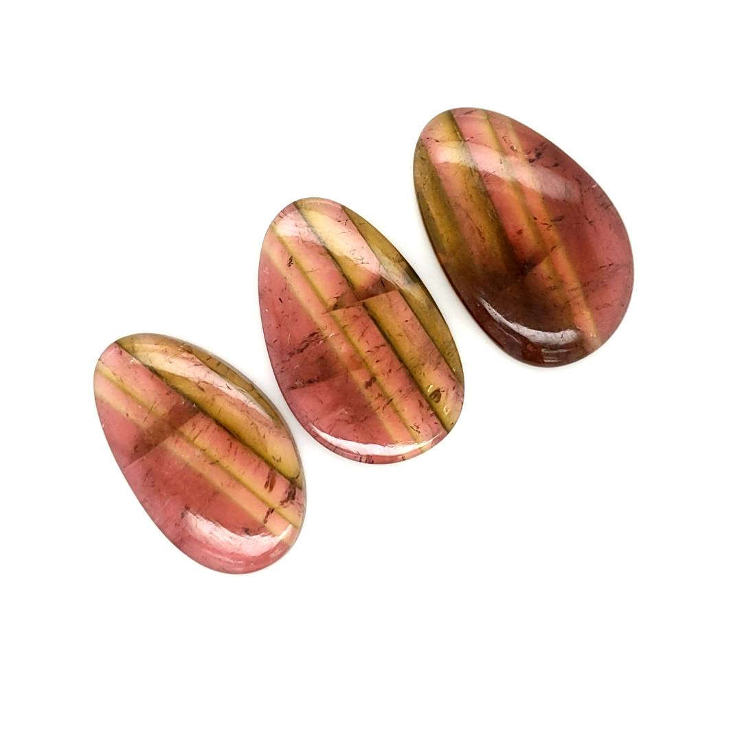 3 Pcs Of Natural Watermelon Tourmaline Slice | Size:29x19mm | With Certificate - The LabradoriteKing