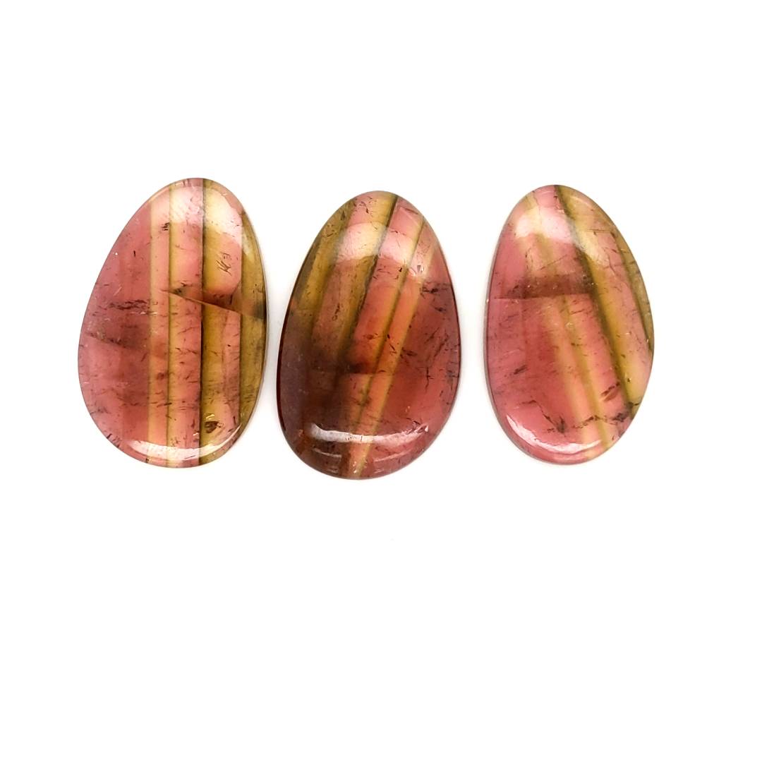 3 Pcs Of Natural Watermelon Tourmaline Slice | Size:29x19mm | With Certificate - The LabradoriteKing