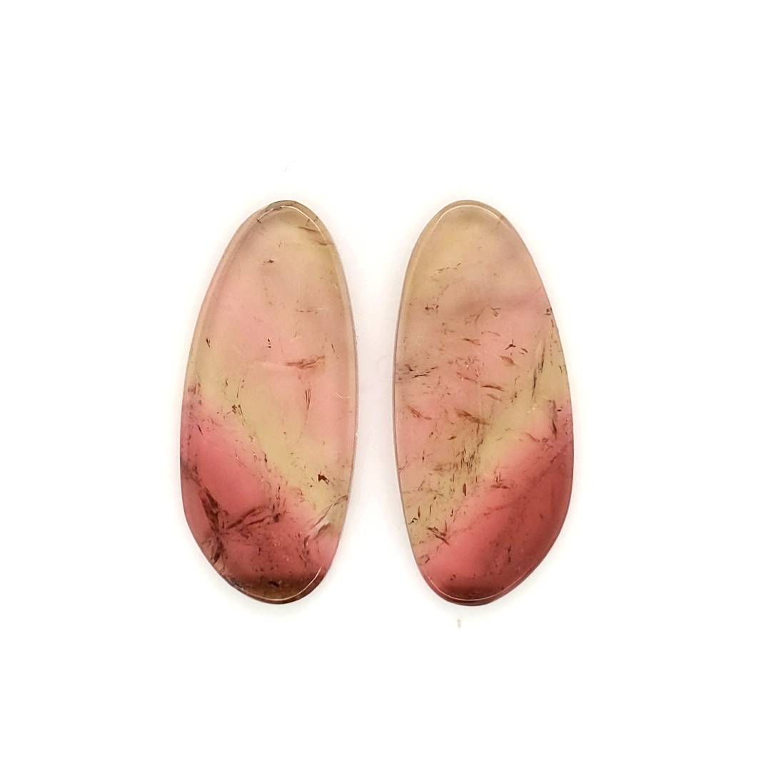 1 Pair Of Natural Watermelon Tourmaline Slice | Size:34x15mm | With Certificate - The LabradoriteKing