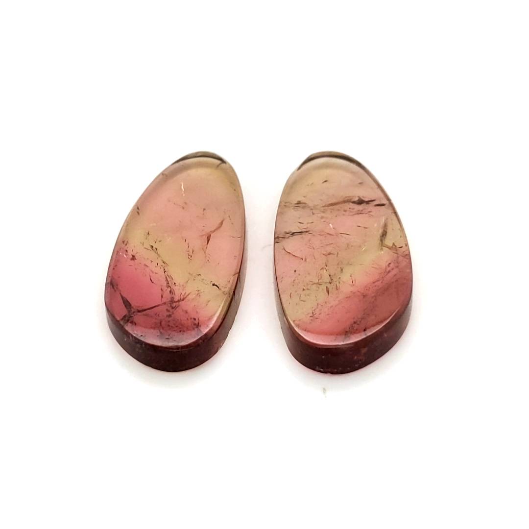 1 Pair Of Natural Watermelon Tourmaline Slice | Size:34x15mm | With Certificate - The LabradoriteKing