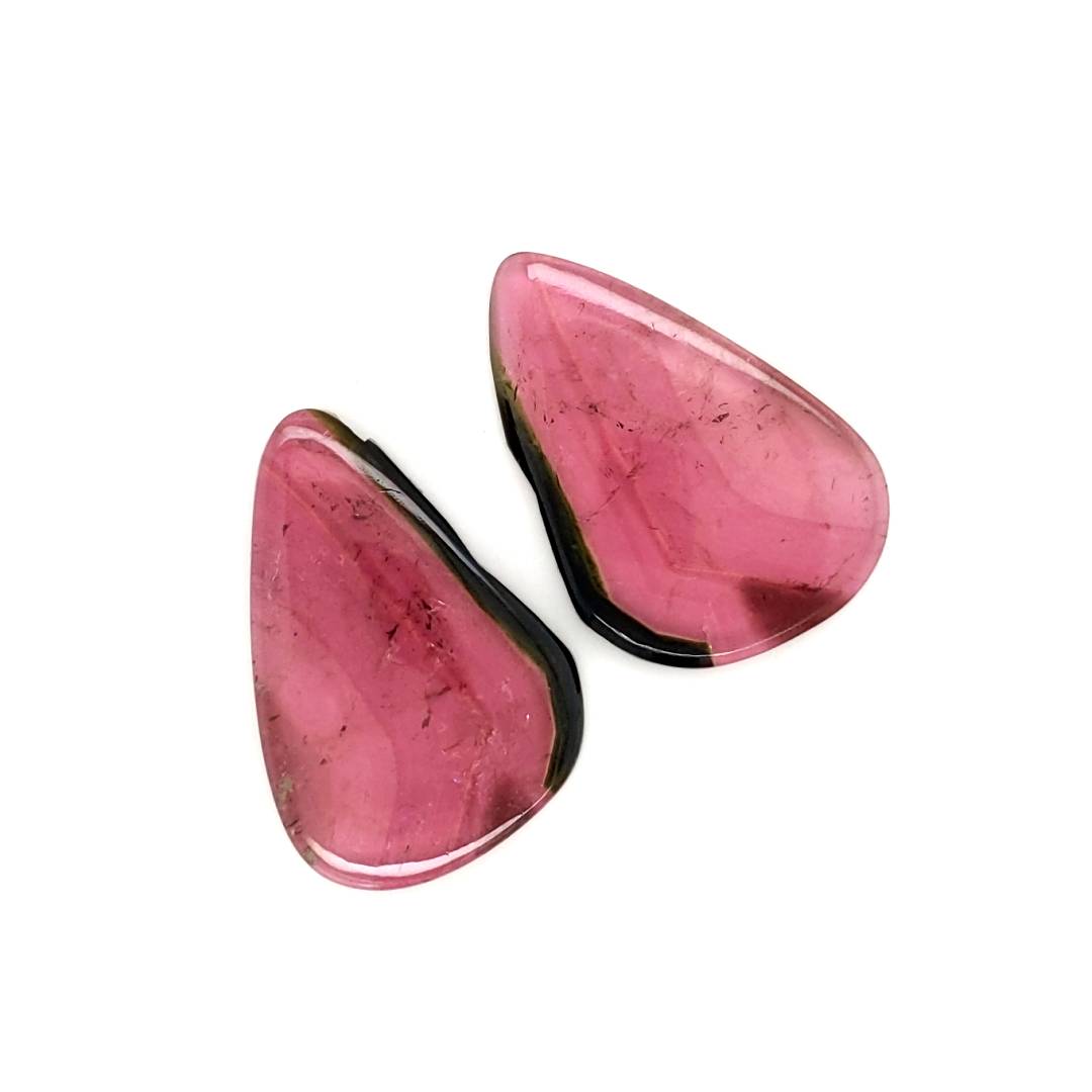 1 Pair Of Natural Watermelon Tourmaline Slice | Size:29x20mm | With Certificate - The LabradoriteKing