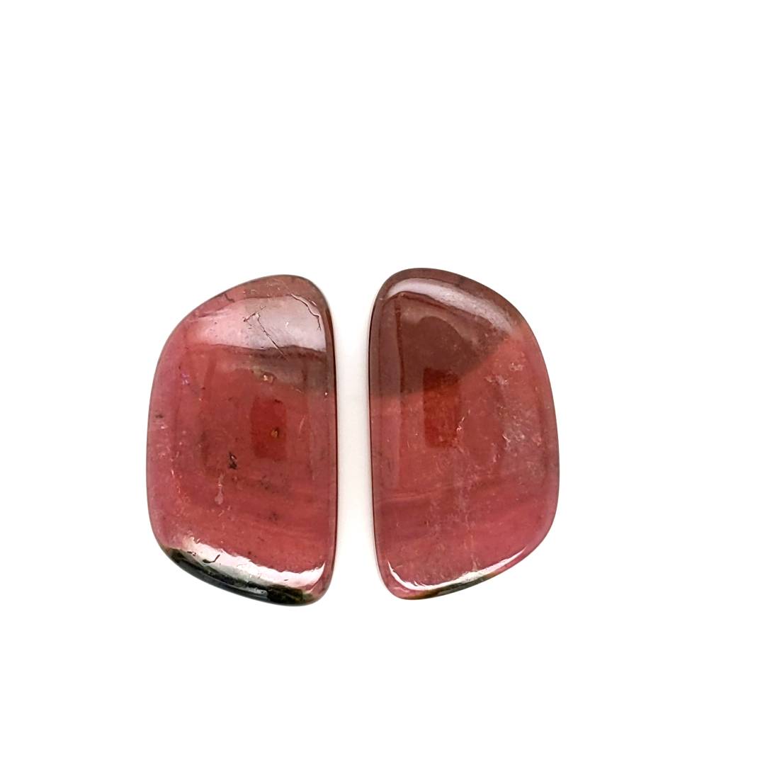 1 Pair Of Natural Watermelon Tourmaline Slice | Size:28x16mm | With Certificate - The LabradoriteKing