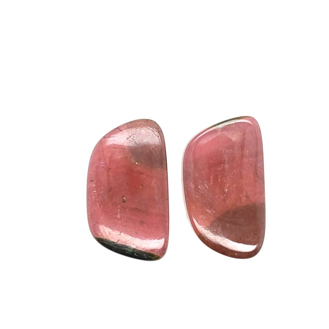 1 Pair Of Natural Watermelon Tourmaline Slice | Size:28x16mm | With Certificate - The LabradoriteKing