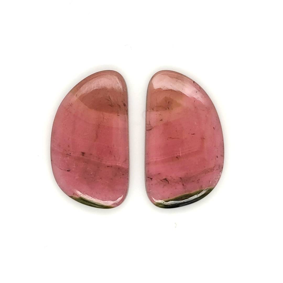 1 Pair Of Natural Watermelon Tourmaline Slice | Size:27x15mm | With Certificate - The LabradoriteKing