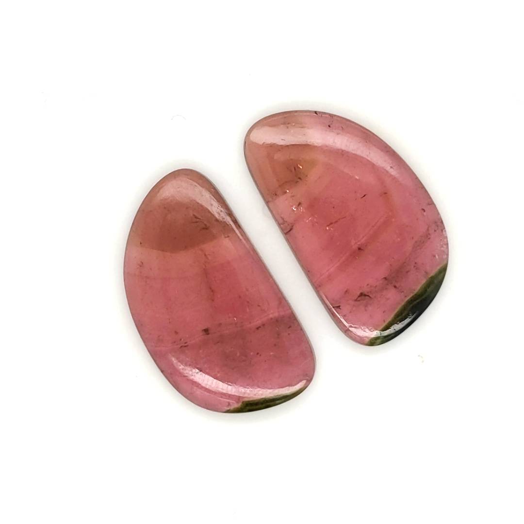 1 Pair Of Natural Watermelon Tourmaline Slice | Size:27x15mm | With Certificate - The LabradoriteKing