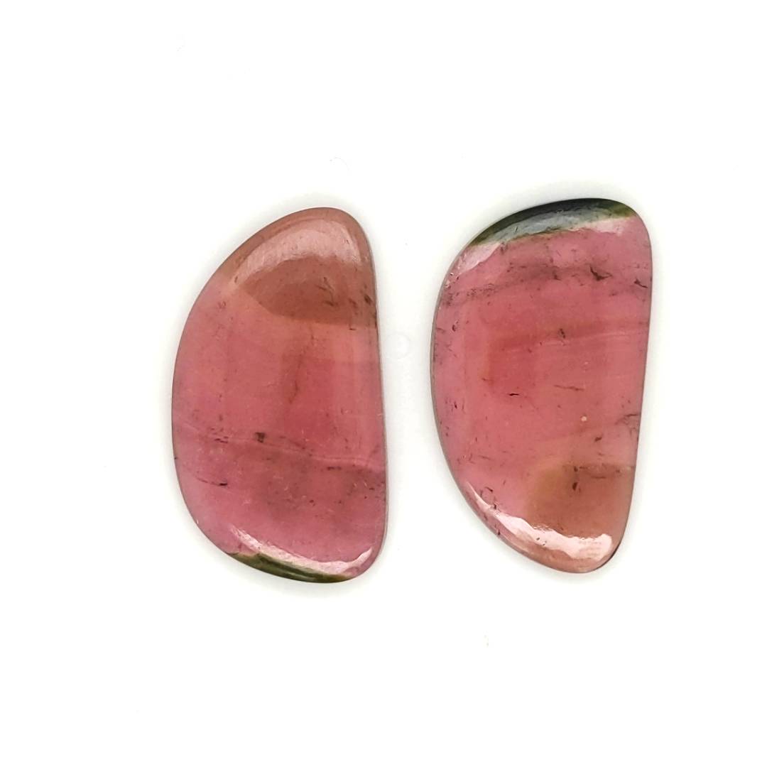 1 Pair Of Natural Watermelon Tourmaline Slice | Size:27x15mm | With Certificate - The LabradoriteKing