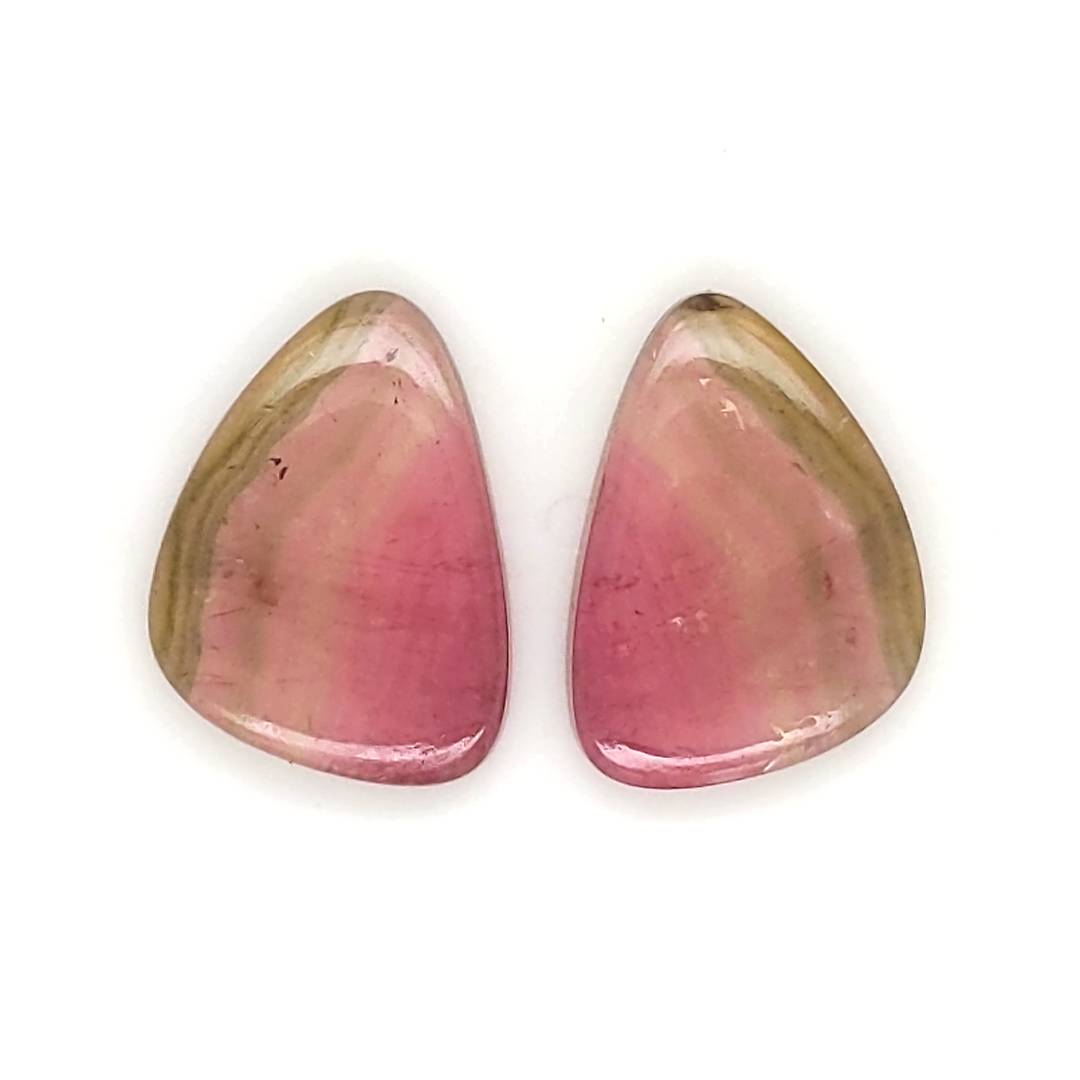 1 Pair Of Natural Watermelon Tourmaline Slice | Size:17x13mm | With Certificate - The LabradoriteKing