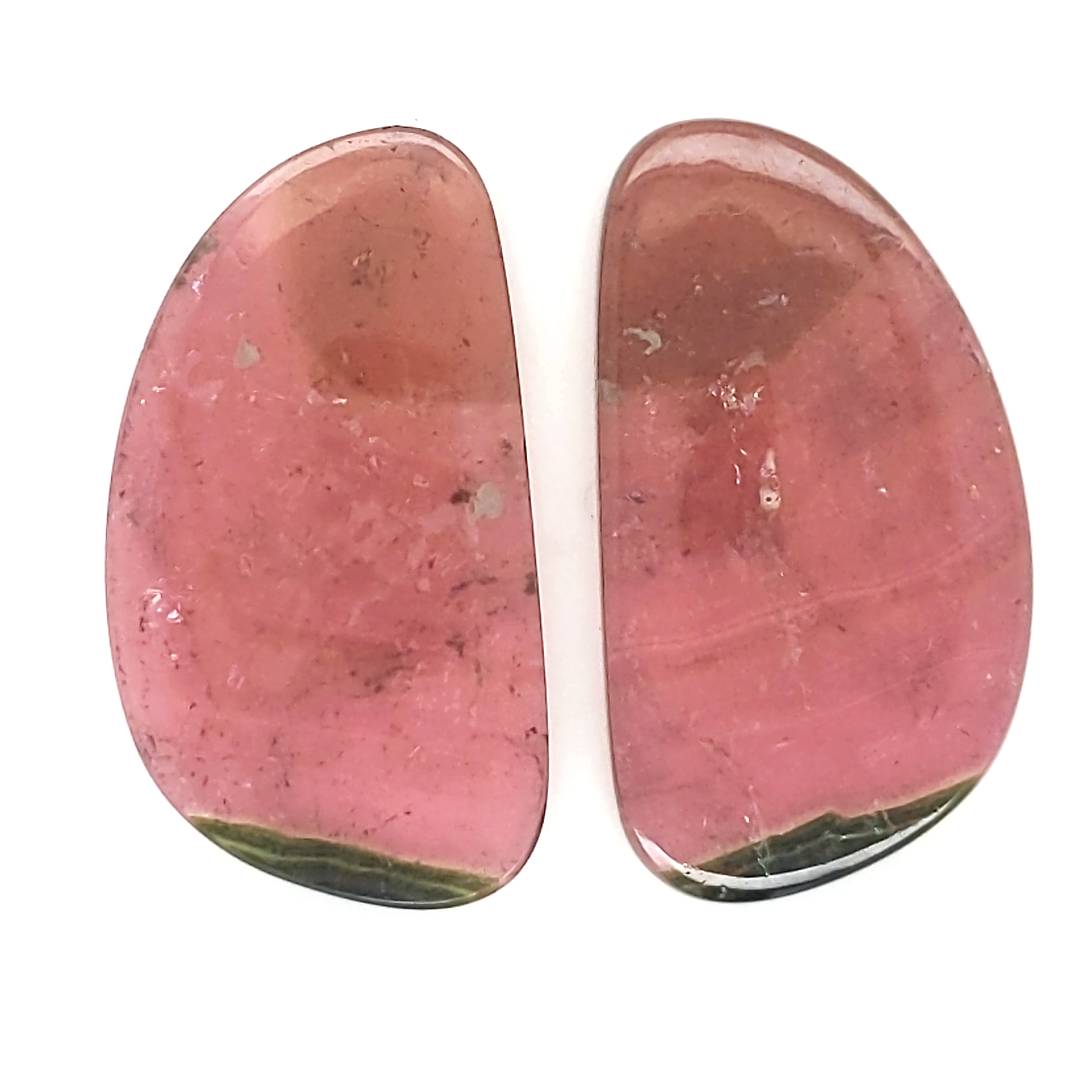 1 Pair Of Natural Watermelon Tourmaline Slice | Size:29x16mm | With Certificate - The LabradoriteKing