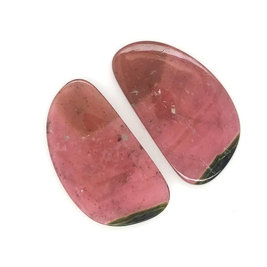 1 Pair Of Natural Watermelon Tourmaline Slice | Size:29x16mm | With Certificate - The LabradoriteKing