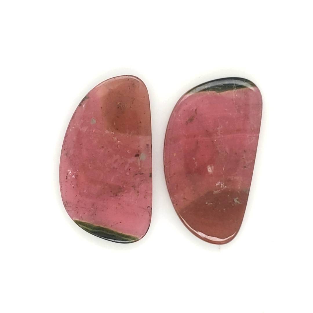 1 Pair Of Natural Watermelon Tourmaline Slice | Size:29x16mm | With Certificate - The LabradoriteKing