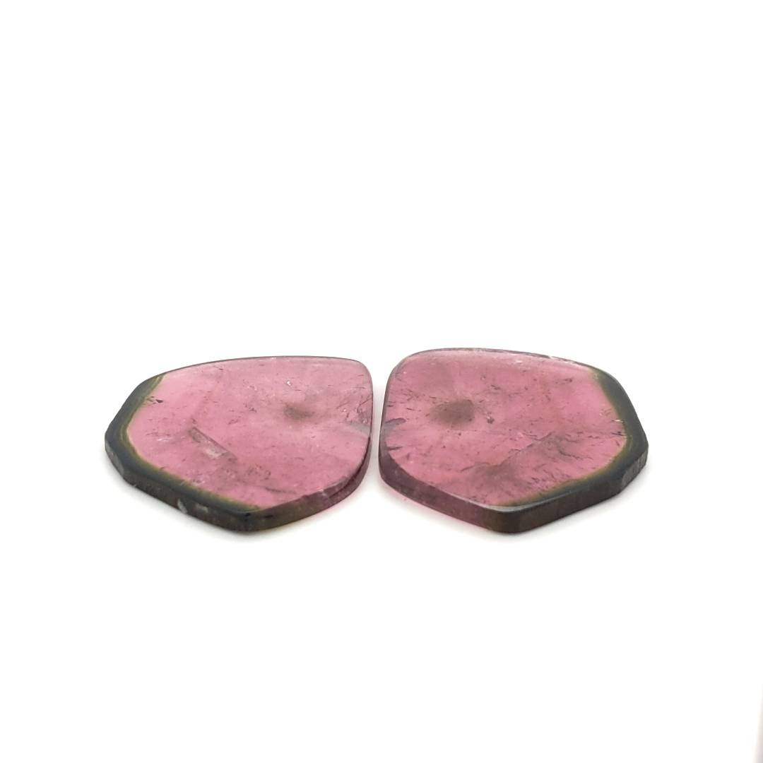 1 Pair Of Natural Watermelon Tourmaline Slice | Size:40x29mm | With Certificate - The LabradoriteKing