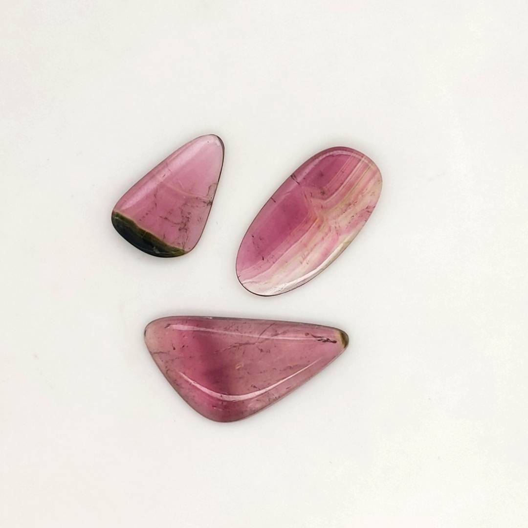 3 Pisc Of Natural Watermelon Tourmaline Slice | Size:18-26mm | With Certificate - The LabradoriteKing