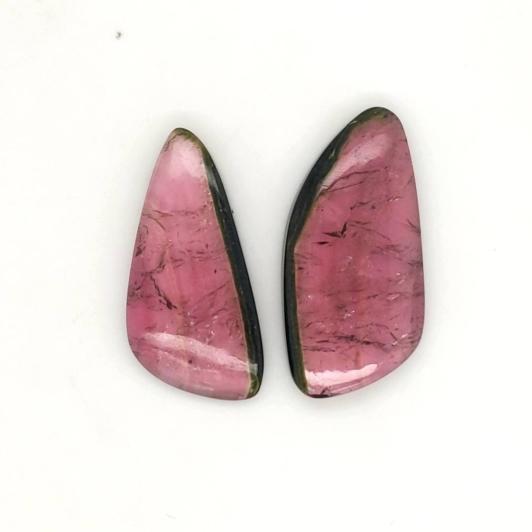 1 Pair Of Natural Watermelon Tourmaline Slice | Size:33x16mm | With Certificate - The LabradoriteKing