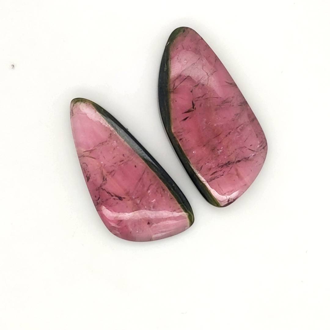 1 Pair Of Natural Watermelon Tourmaline Slice | Size:33x16mm | With Certificate - The LabradoriteKing