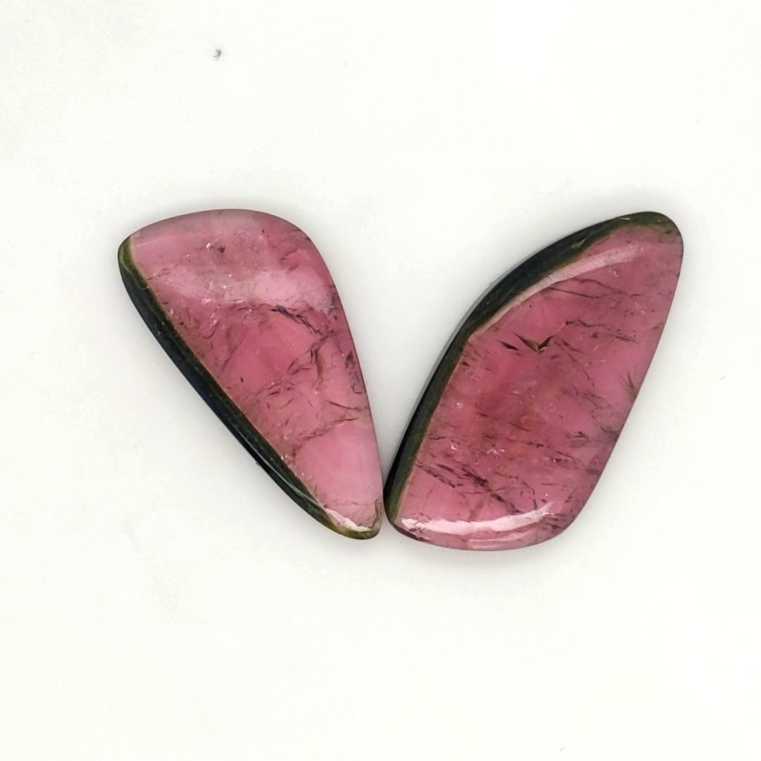 1 Pair Of Natural Watermelon Tourmaline Slice | Size:33x16mm | With Certificate - The LabradoriteKing