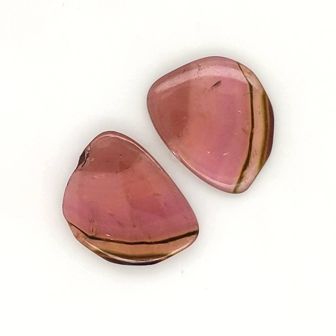 1 Pair Of Natural Watermelon Tourmaline Slice | Size:18x14mm | With Certificate - The LabradoriteKing