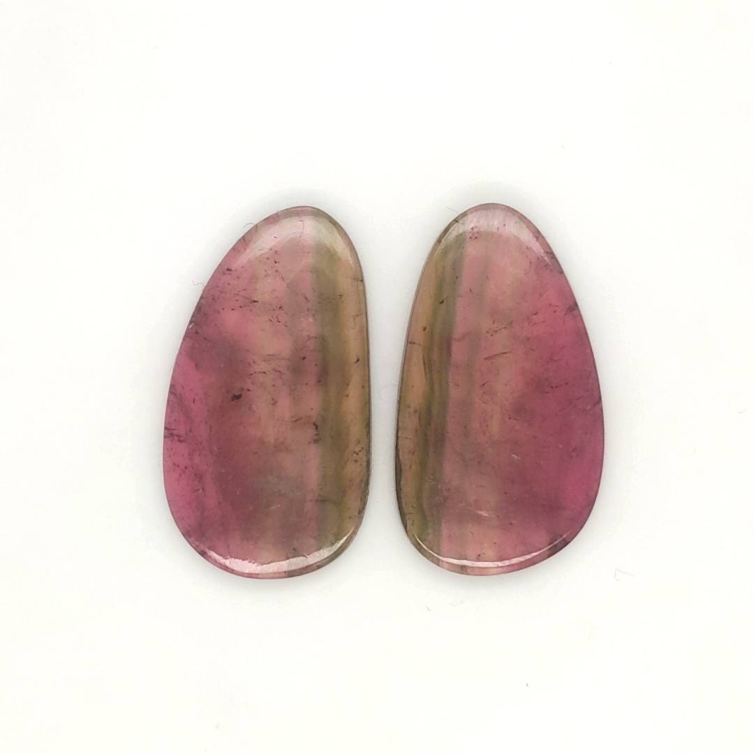 1 Pair Of Natural Watermelon Tourmaline Slice | Size:35X19mm | With Certificate - The LabradoriteKing