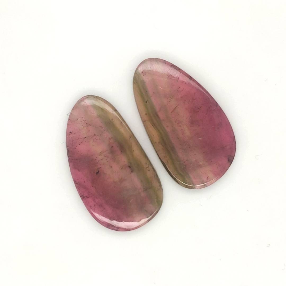 1 Pair Of Natural Watermelon Tourmaline Slice | Size:35X19mm | With Certificate - The LabradoriteKing