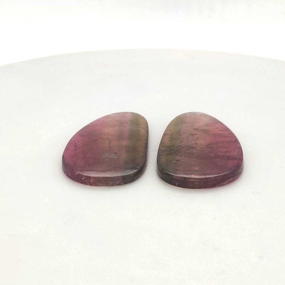 1 Pair Of Natural Watermelon Tourmaline Slice | Size:35X19mm | With Certificate - The LabradoriteKing