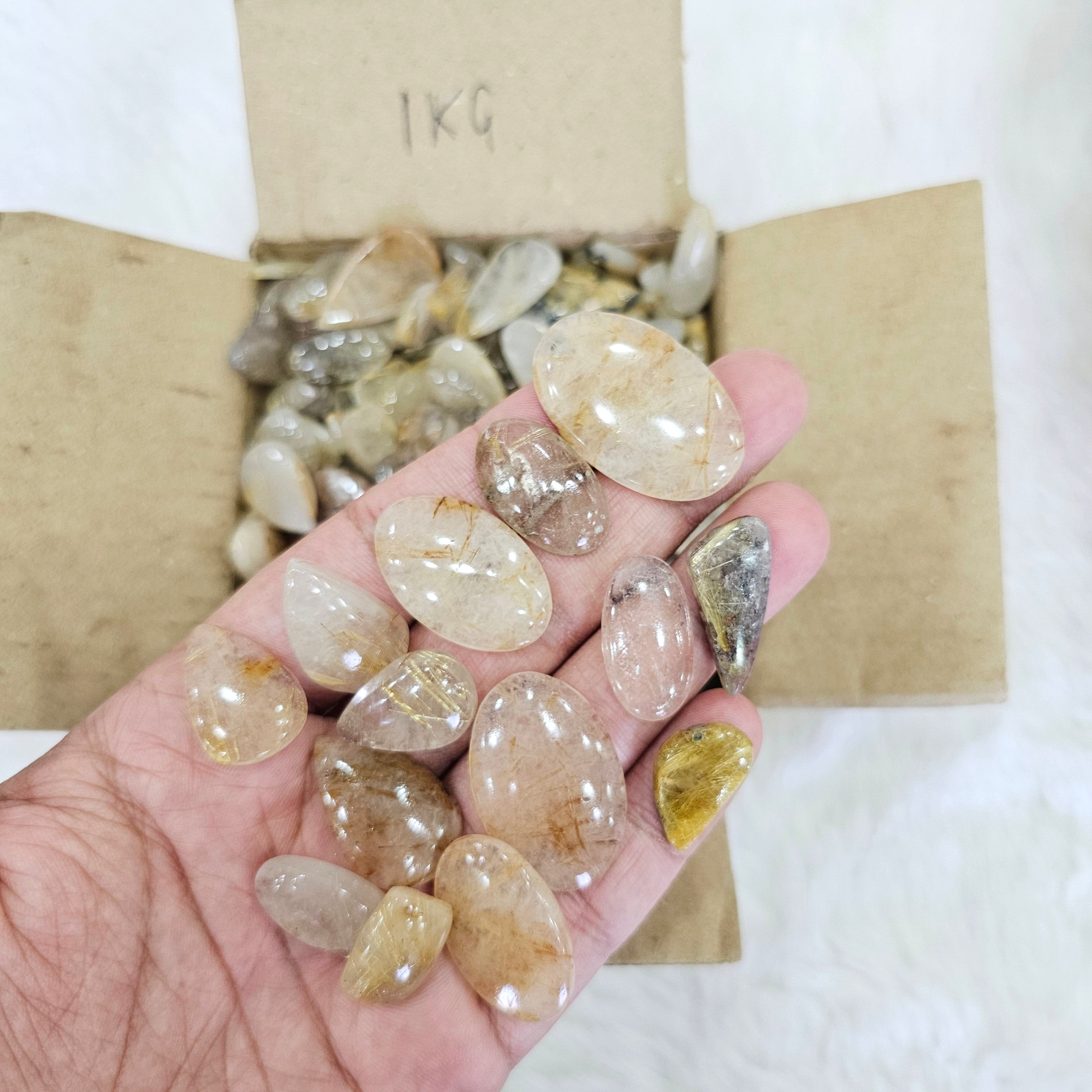 100 Pcs of Natural Rutilated Quartz | 15-30mm sizes - The LabradoriteKing