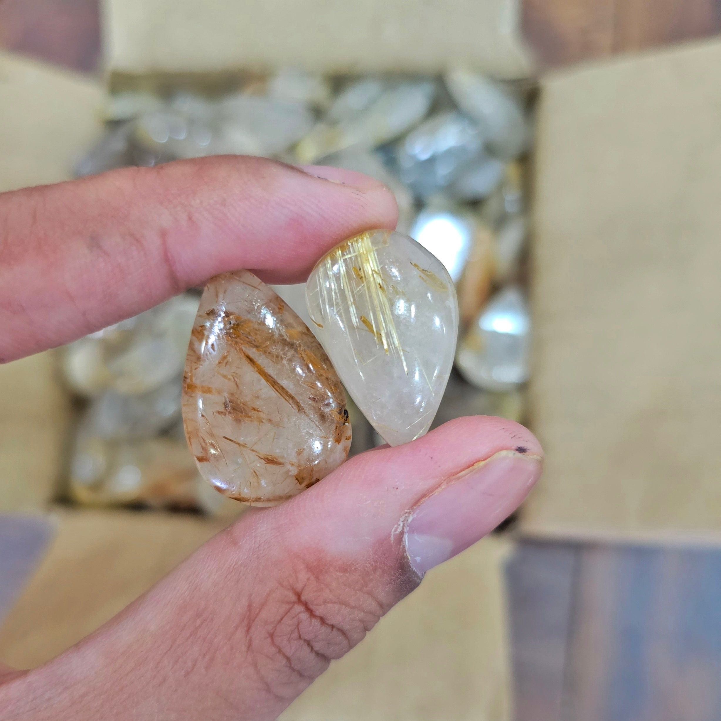 100 Pcs of Natural Rutilated Quartz | 15-30mm sizes - The LabradoriteKing