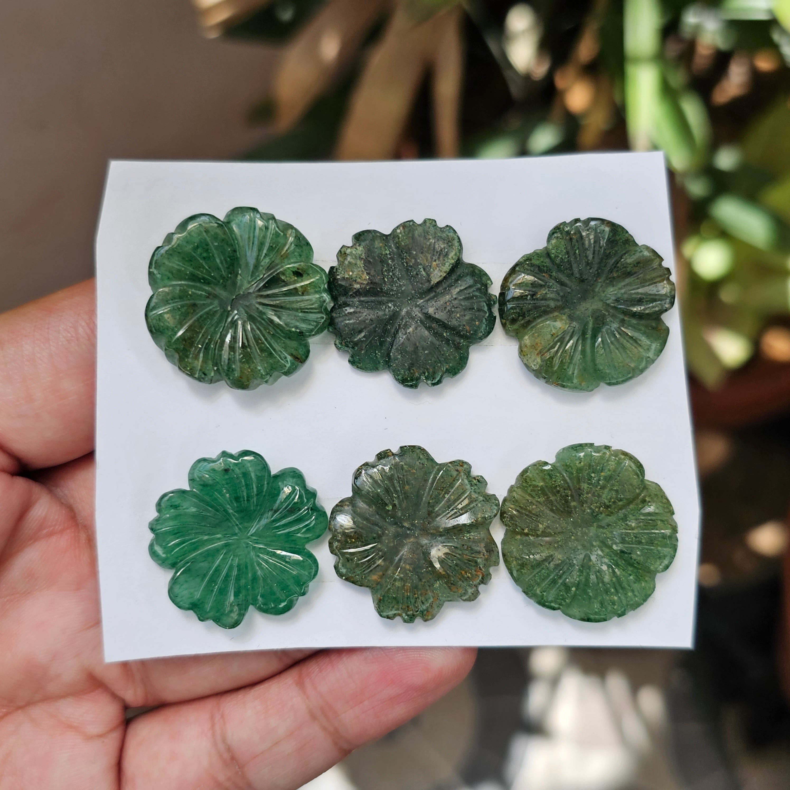 1 Card of Natural Green Aventurine Carved Flower Gemstone Size: 22mm to 26mm - The LabradoriteKing