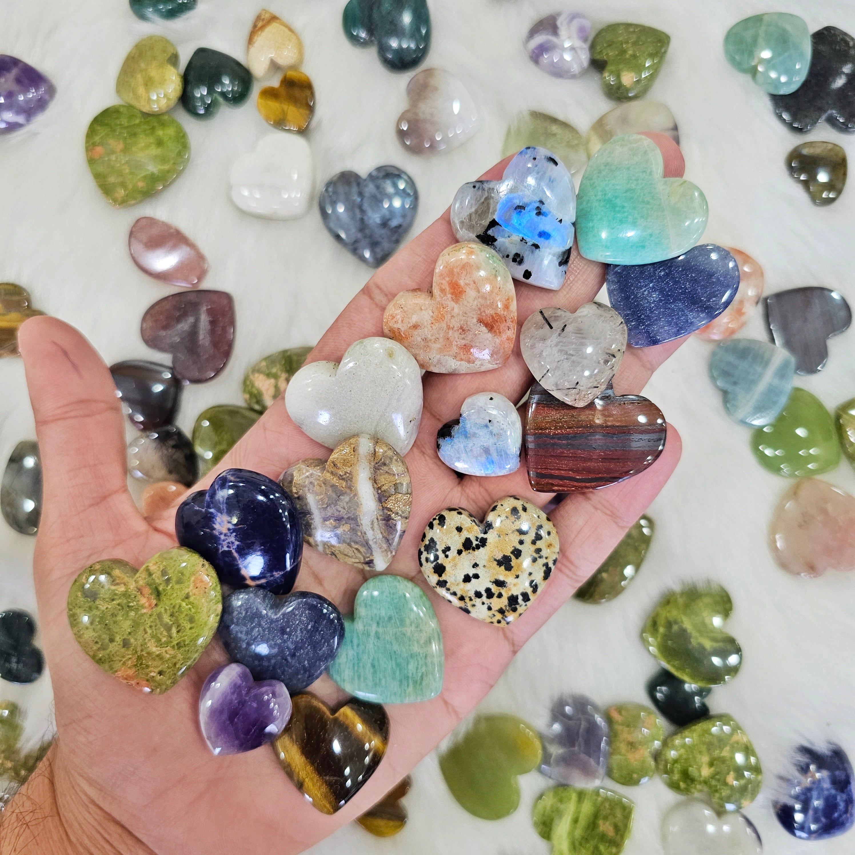 50 Pcs assortment of Crystal Hearts | 1"Inches - 2" Inches | High Polished hearts - The LabradoriteKing
