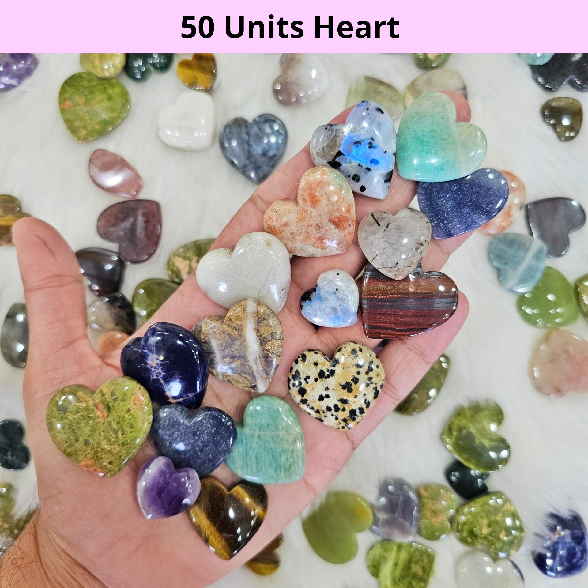 50 Pcs assortment of Crystal Hearts | 1"Inches - 2" Inches | High Polished hearts - The LabradoriteKing