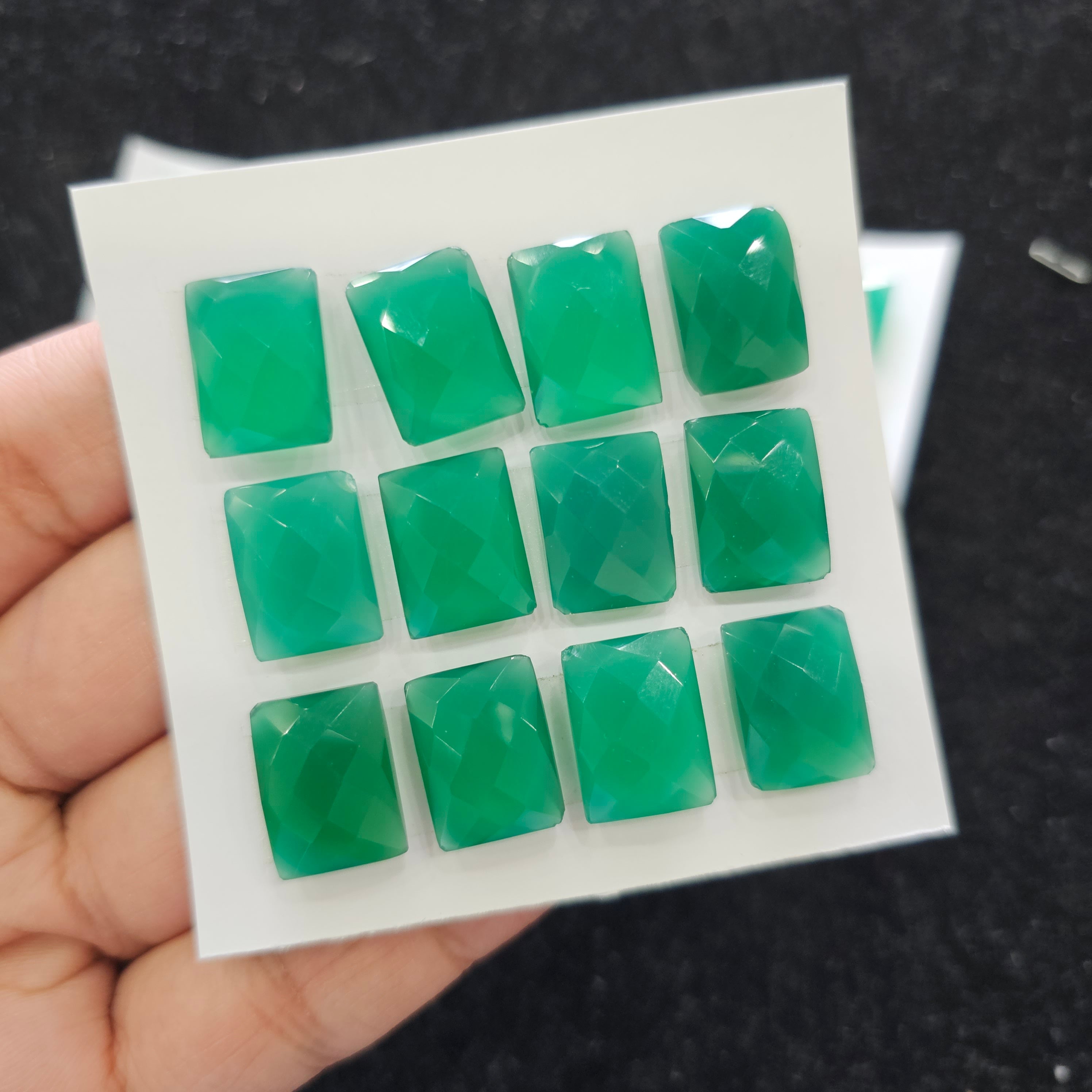 1 Card Natural Green Onyx Rosecut Gemstones  | Rectangle Shape, 14-16mm Size, - The LabradoriteKing